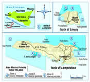 cartina del Isole Pelagie clicca l'immagine per ingrandirla in un'altra pagina