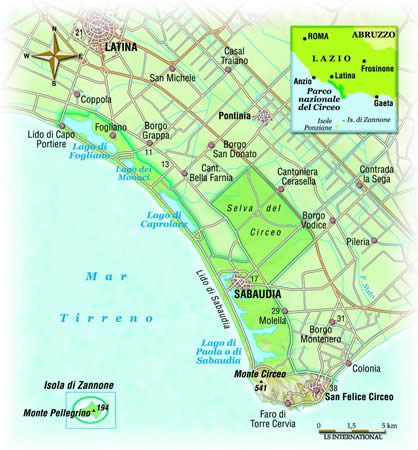 cartina del parco nazionale  del circeo