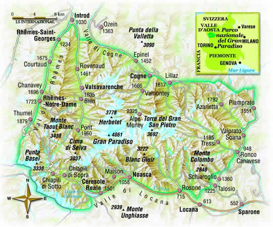 cartina del parco nazionale  del gran paradiso