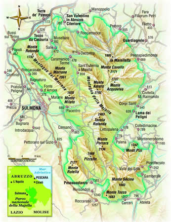 cartina del parco nazionale  della maiella
