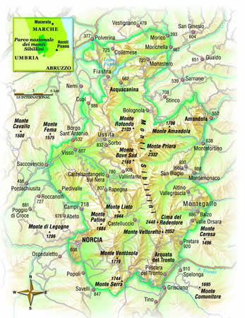 cartina del parco nazionale dei monti sibillini