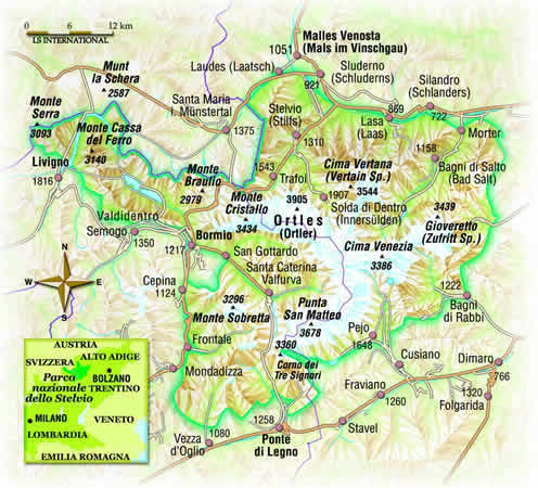 cartina del parco nazionale dello stelvio