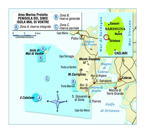 cartina del Penisola del Sinis - Isola di Mal di Ventre