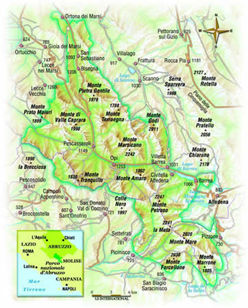 cartina del parco nazionale dell'abruzzo, lazio e molise