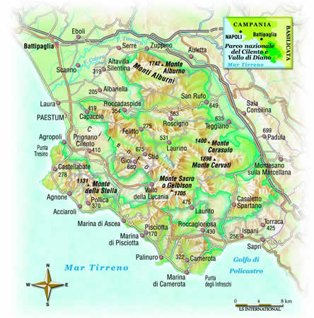 cartina del parco nazionale  del cilento e vallo di diano