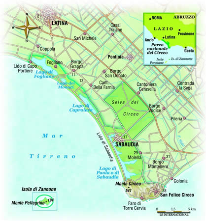 cartina del parco nazionale  del circeo