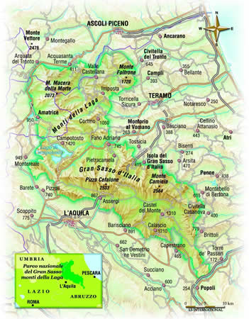 cartina del parco nazionale  del gran sasso e monti della laga